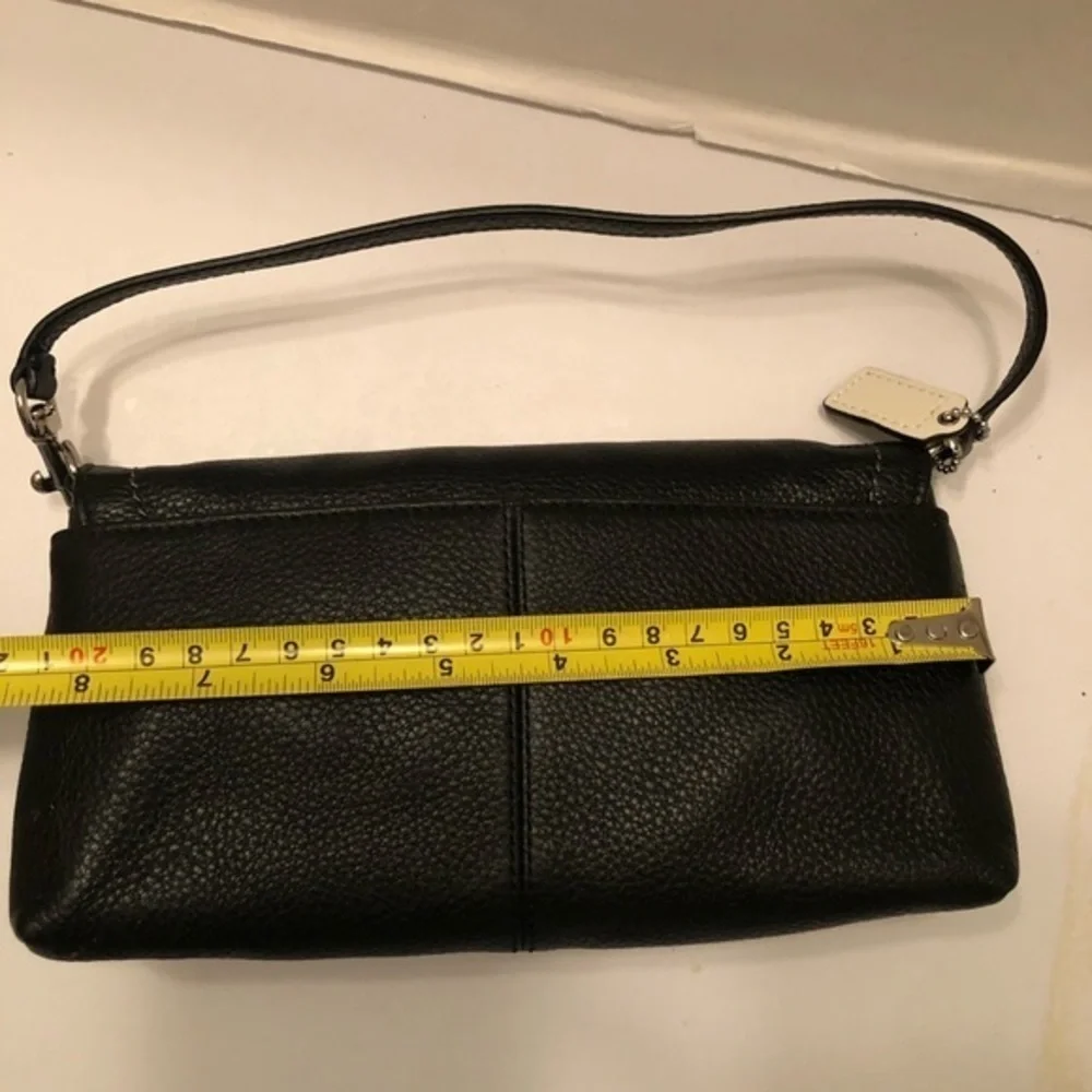 Coach black leather mini clutch wristlet bag